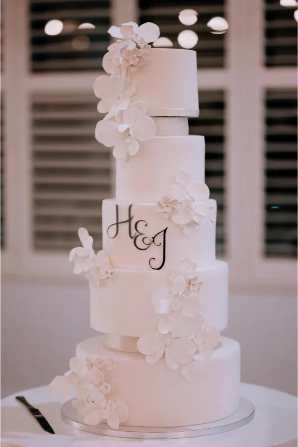 Five Tier White Floral Wedding Cake