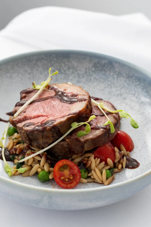Lamb Noisette with Orzo Wedding Entree Close Up