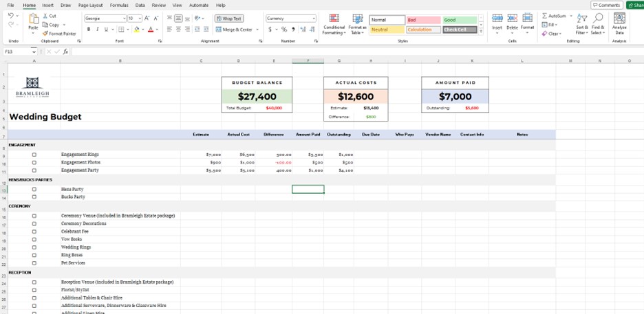 Wedding Budget Template