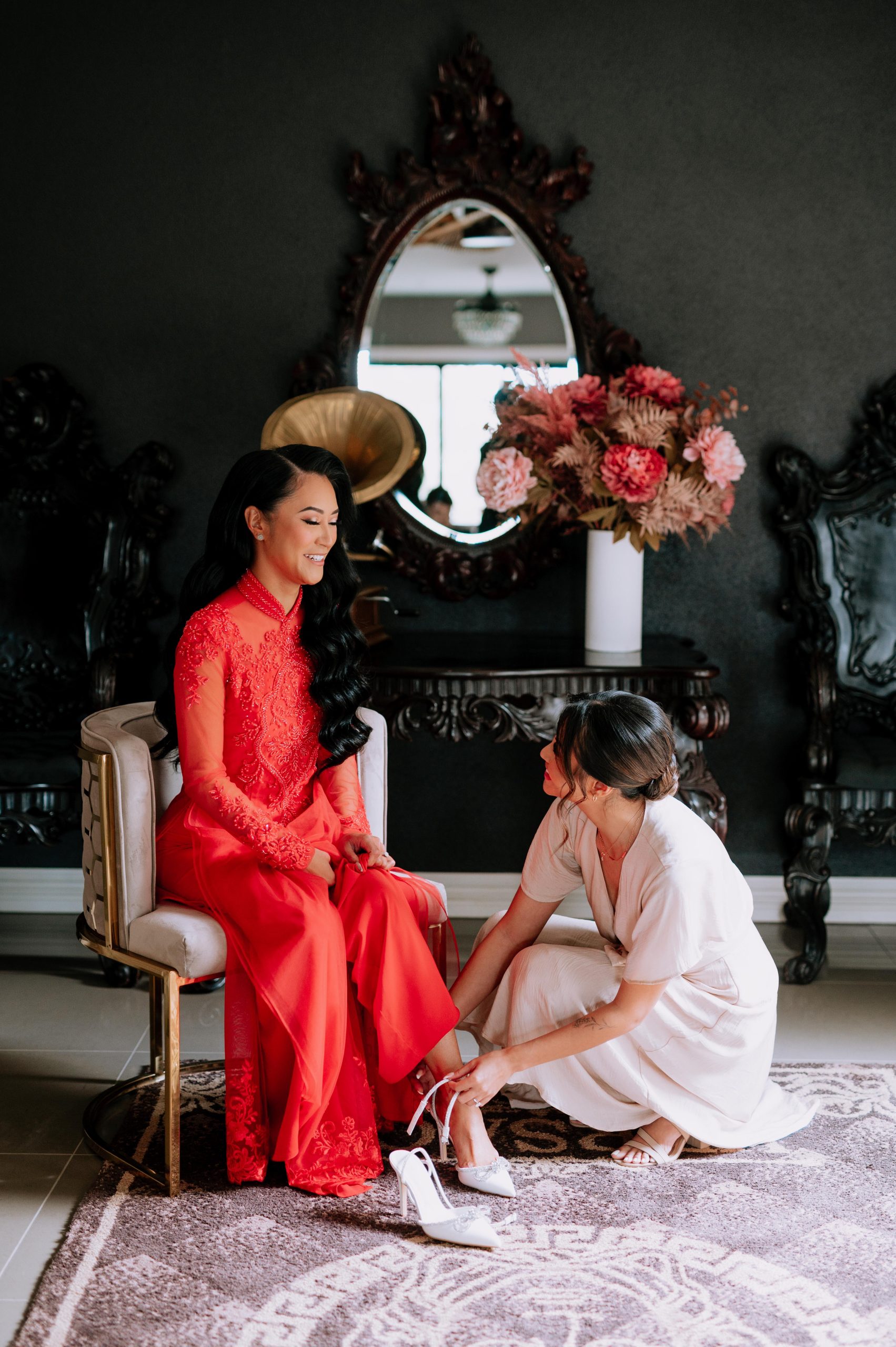 Vietnamese Bride Preparing for Traditional Tea Ceremony