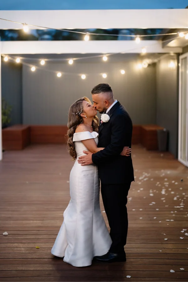 Outdoor Dusk Wedding Photography Festoon Lights