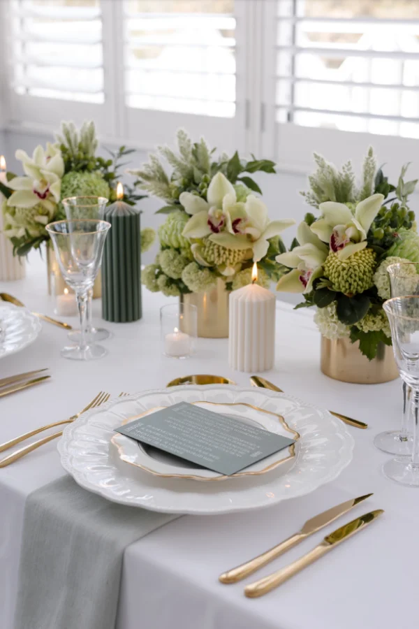 Wedding Table Setting Greenery Candle Lit