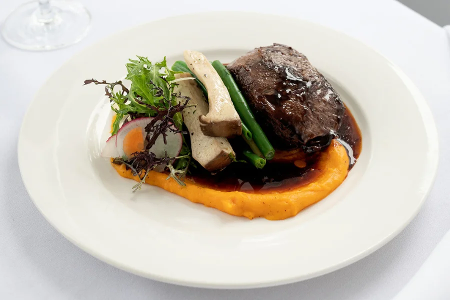 Slow Cooked Rump of Lamb Sumac dill sweet potato - Glazed beans - Pickled mushrooms - Red wine jus Slow Cooked Rump of Lamb Sumac dill sweet potato - Glazed beans - Pickled mushrooms - Red wine jus