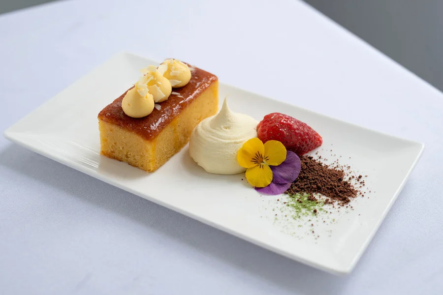 Valencia Orange & Almond Cake (GF) Mascarpone vanilla cream – Fresh berries – Green lime dust Valencia Orange & Almond Cake (GF) Mascarpone vanilla cream – Fresh berries – Green lime dust