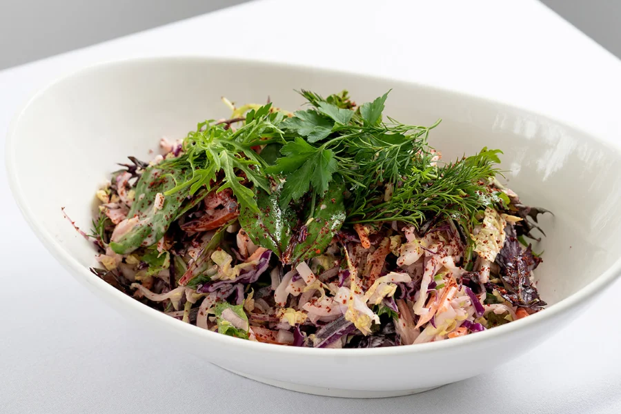 Asian Slaw Garden greens - Japanese mayo - Korean pepper (GF/DF/NF/V) Asian Slaw Garden greens - Japanese mayo - Korean pepper (GF/DF/NF/V)