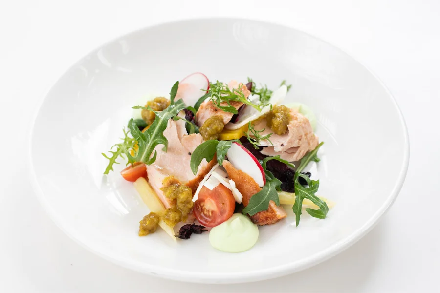 Maple & Hickory Baked Huon Salmon Local beets - Garden beans - Wasabi sour cream - Green tomato relish Maple & Hickory Baked Huon Salmon Local beets - Garden beans - Wasabi sour cream - Green tomato relish