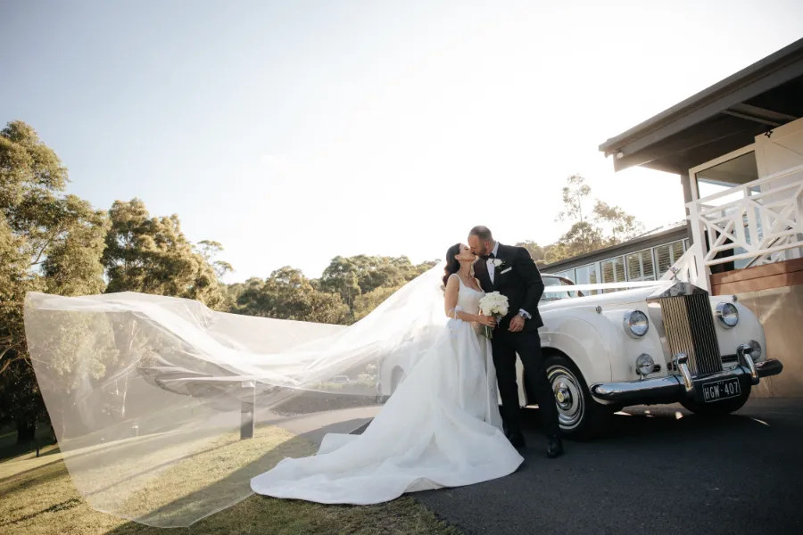Outdoor Wedding Venue Veil and Car