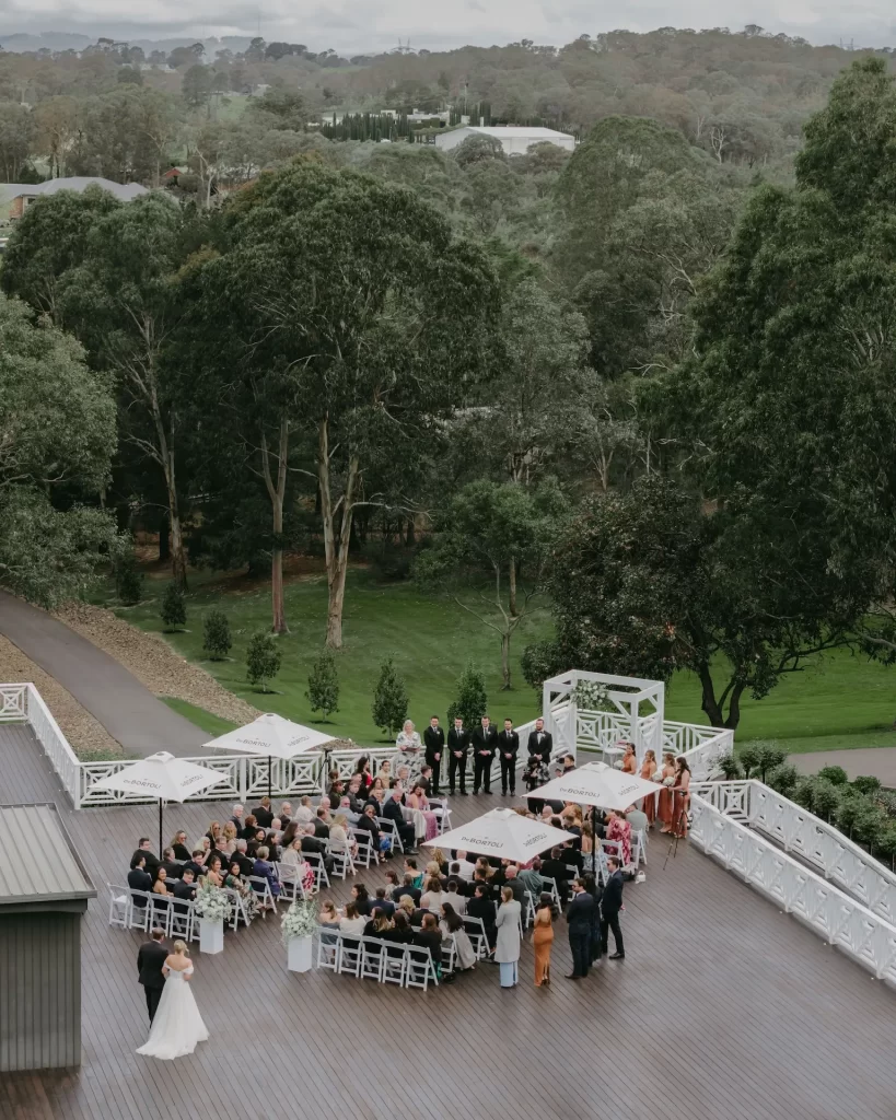 Bramleigh Estate outdoor wedding ceremony deck drone shot