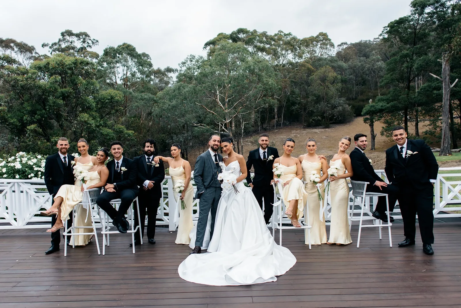 Yarra Valley wedding venues Bramleigh Estate wedding party on deck